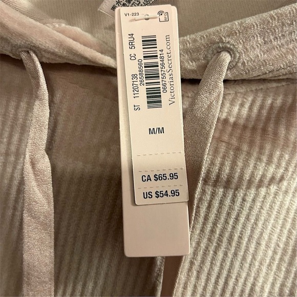 Victoria's Secret Women's Pink/Beige Ribbed Velour Hoodie Jacket Size M - Picture 9 of 11